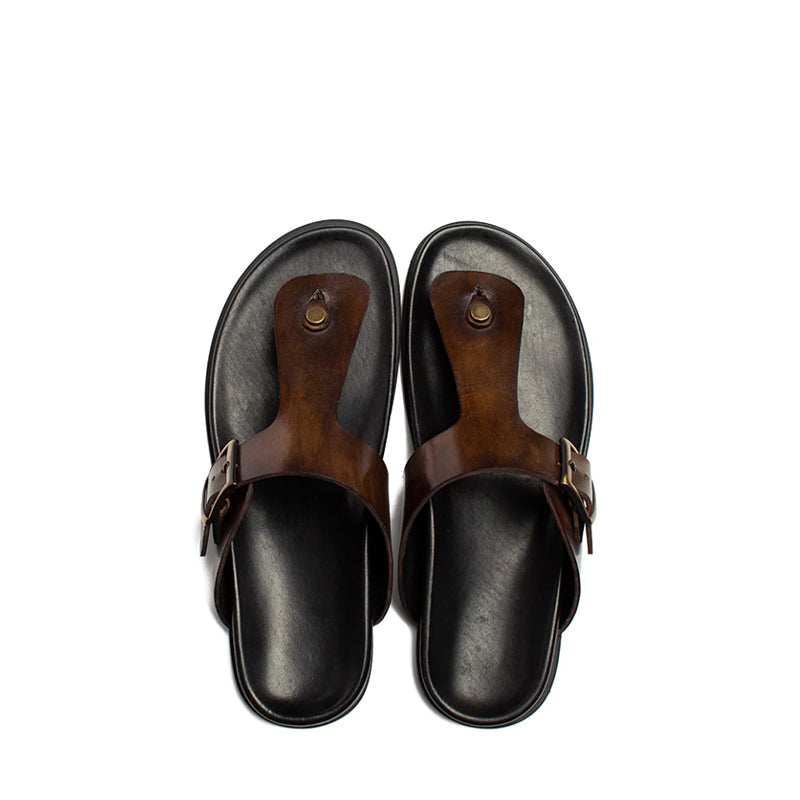 Men Slip-On Leather Tan Buckle Sandal