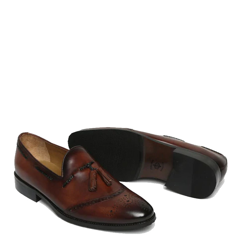 HandPainted Leather Slip-On Tassel Tan Loafer