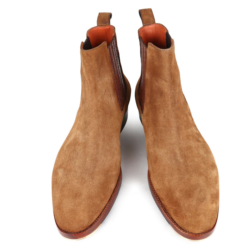 Suede Modern Chelsea Tan Boot With Leather Elastic