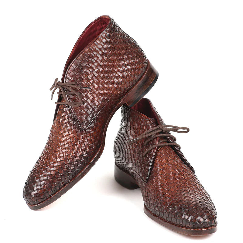 Men Handmade Woven Leather Chukkas Boots