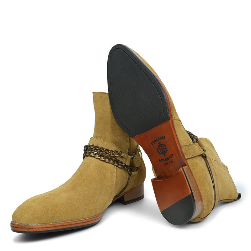 Men's Suede Leather Ankle Boots with Metal Chain