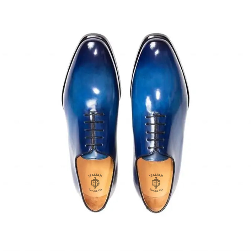 Classic Plain Solid Shiny Leather Oxford Blue Shoe