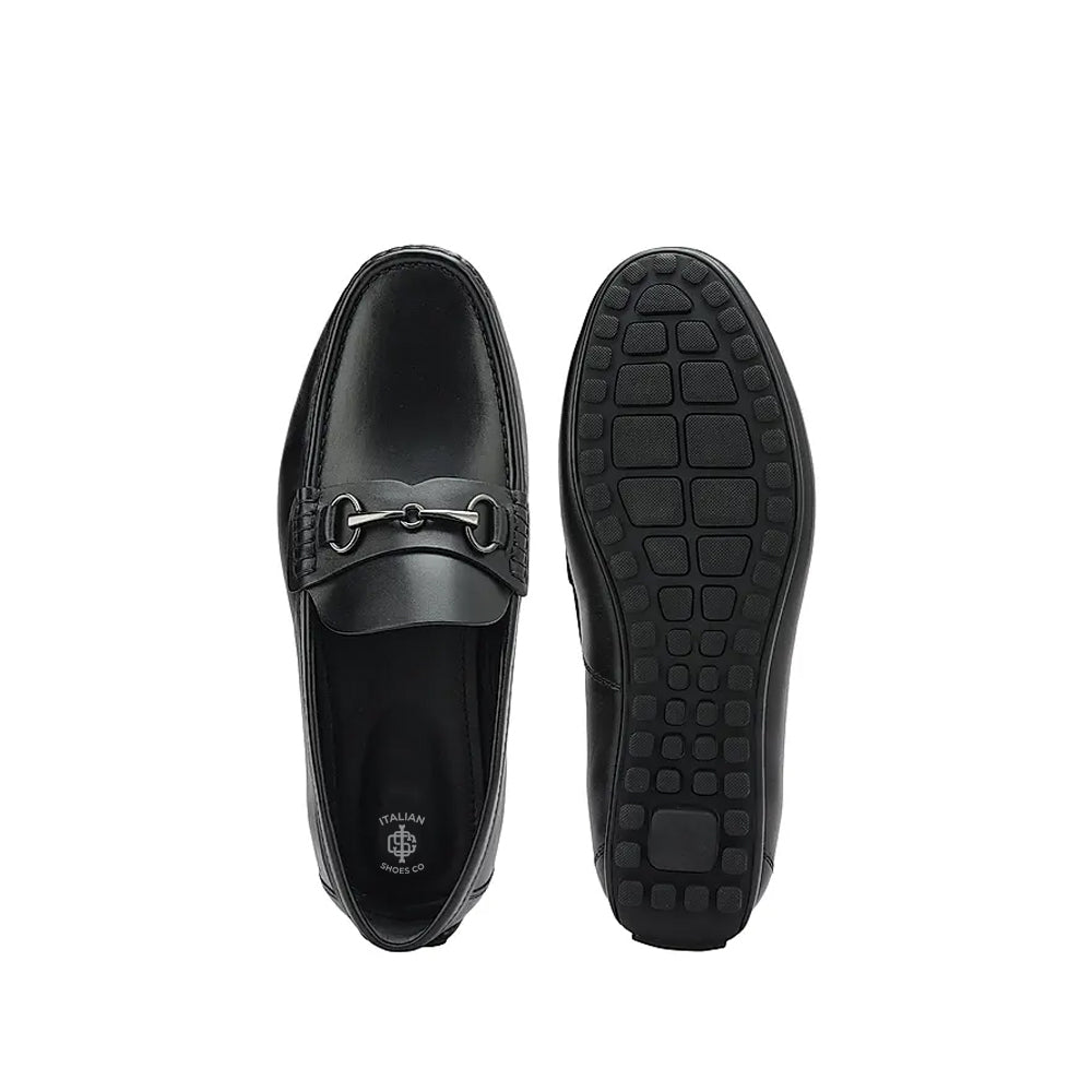 Men Solid Leather Buckled Formal Black Loafer