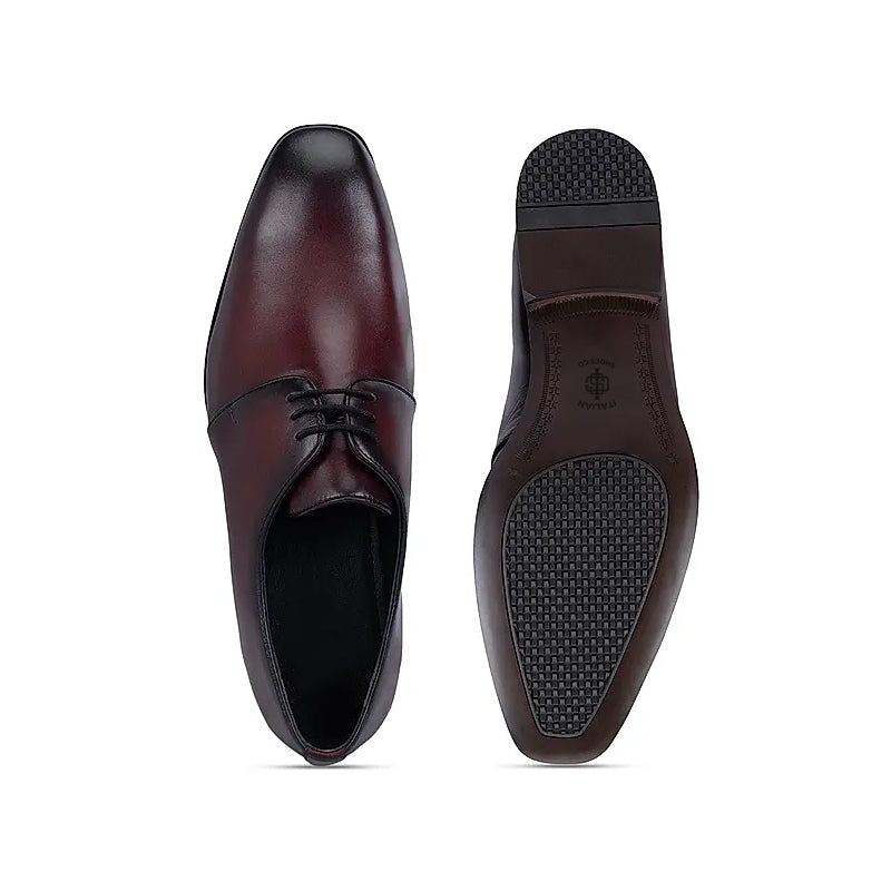 Plain Solid Leather Lace-Up Formal Derby Shoe Black