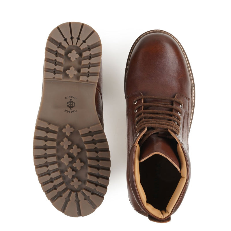 Classic Leather Lace-Up Ankle Boot Brown