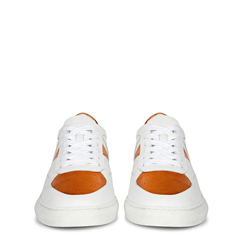 Leather Handcrafted White and Yellow Sneaker For Men