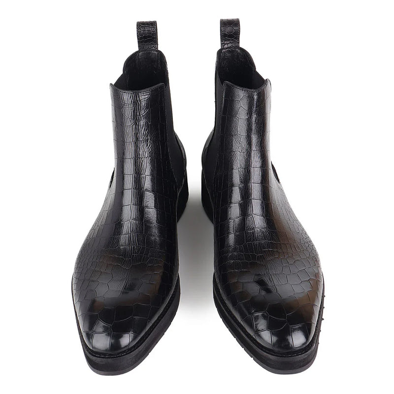 Men Solid Croco Print Leather Chelsea Boots