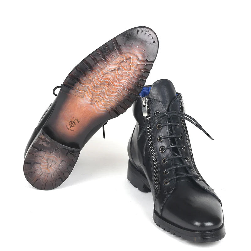 Men Custom Handmade Leather Side Zipper Ankle Boot Black