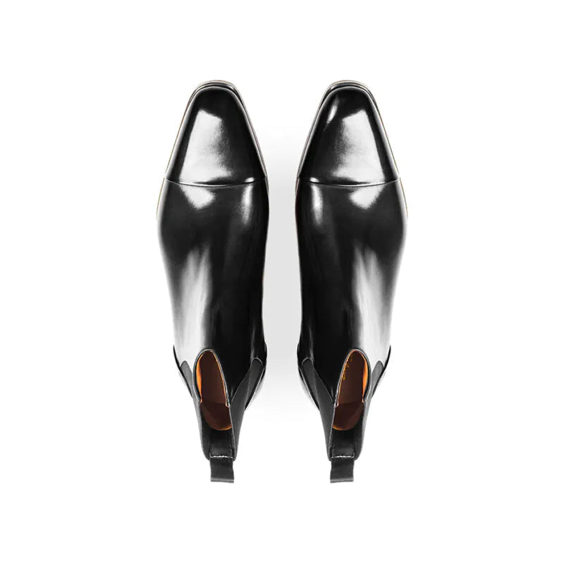 Polished Shiny Leather Cap-Toe Chelsea Boots