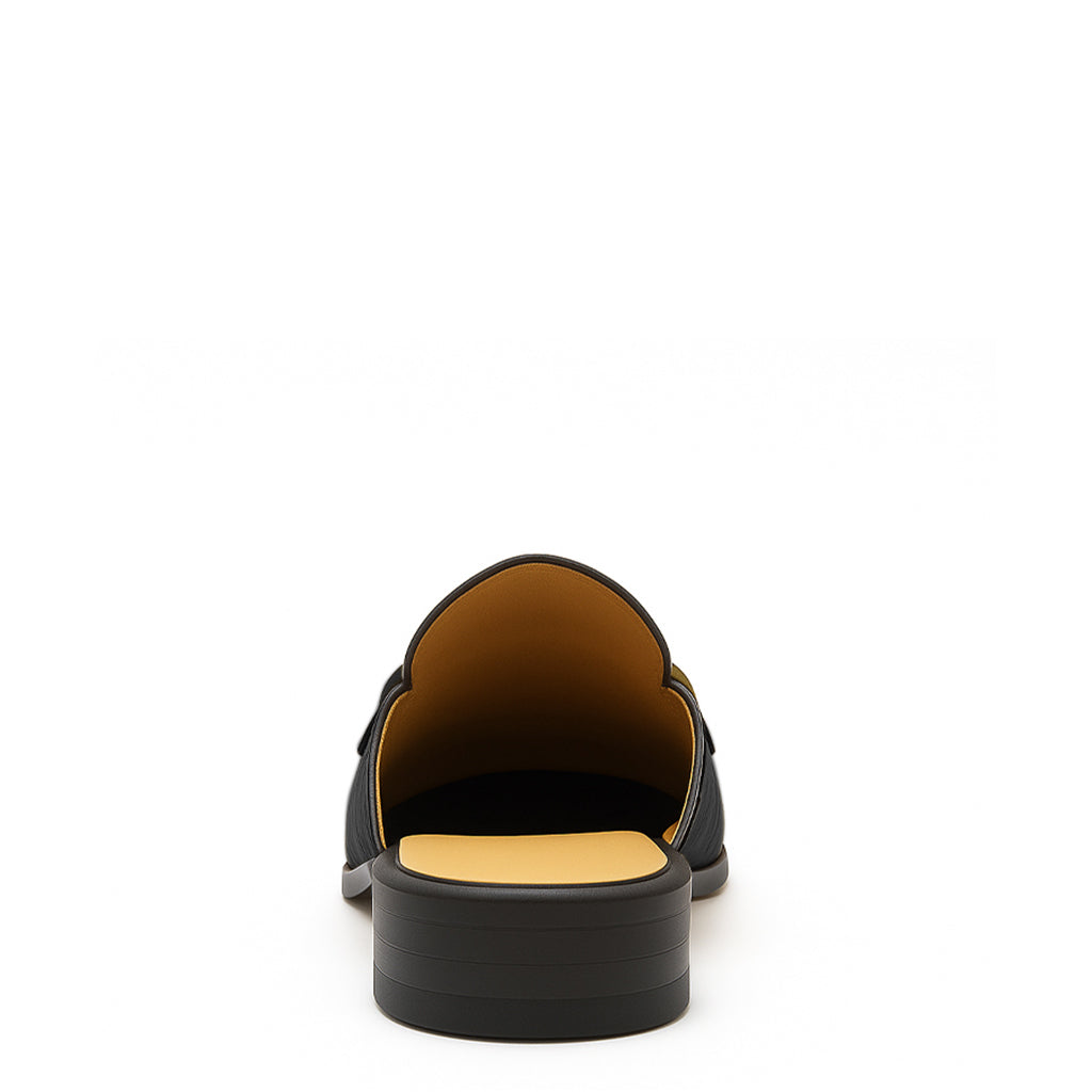 Embellished Textured Leather Mule Brown