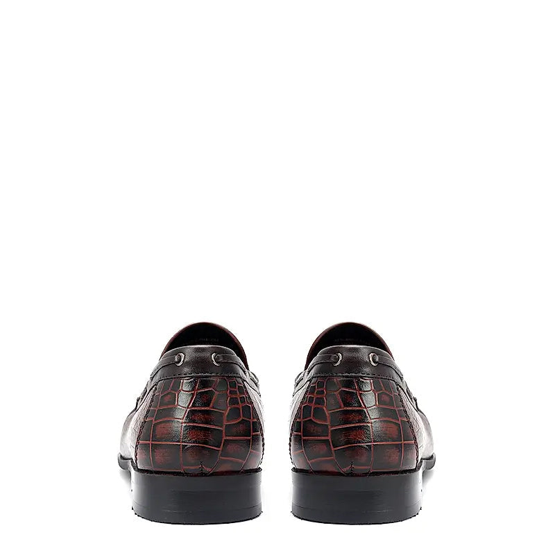 Crocodile Pattern Side Lacing Leather Tassel Loafer Black