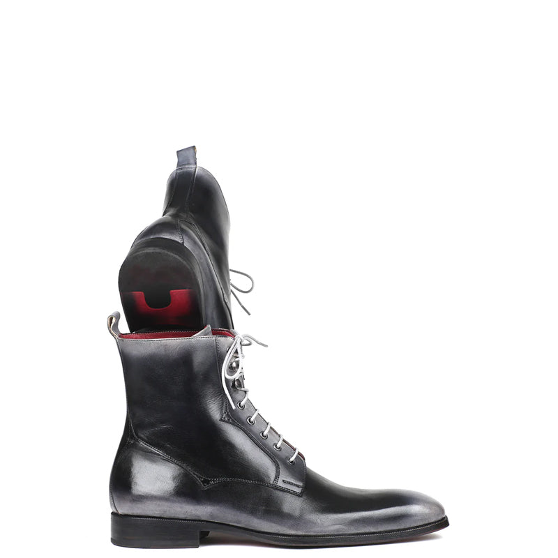 Premium Plain Toe Lace-Up Leather Ankle Boot Grey