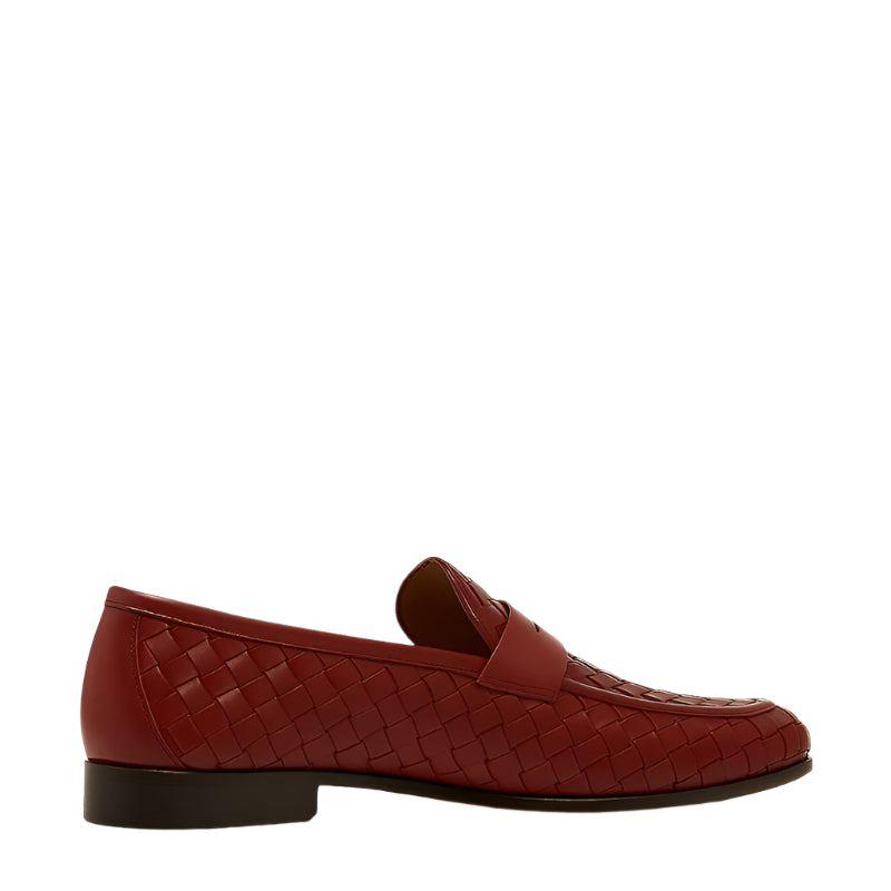 Black Woven Texture Leather Loafer for Men