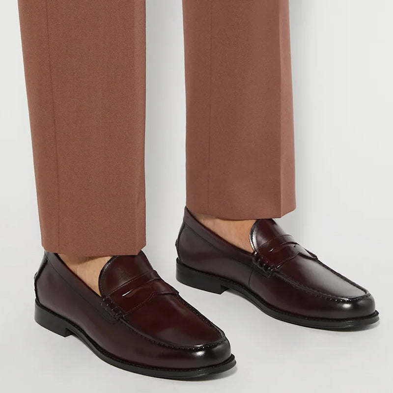 Leather Penny Trim Burgundy Loafer For Men