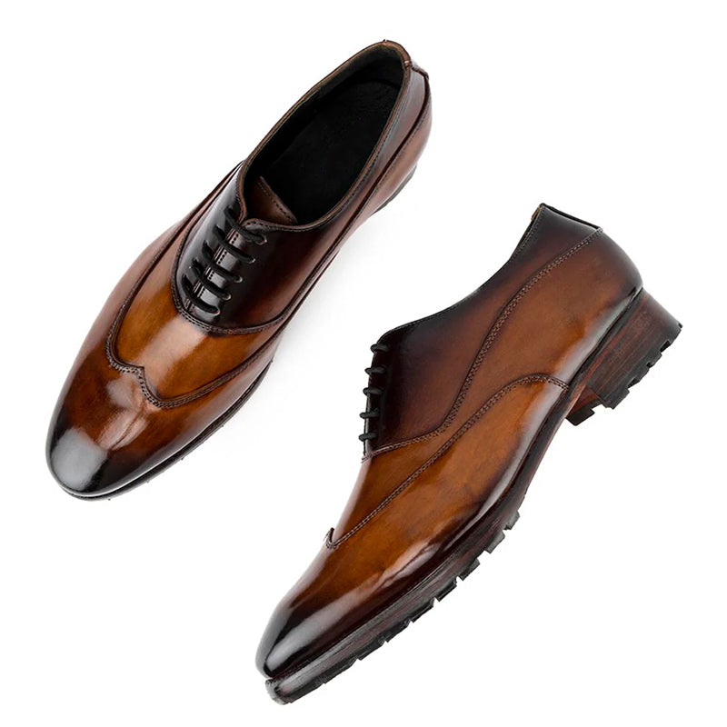 Men Patina Handmade Shiny Leather Oxford Shoes