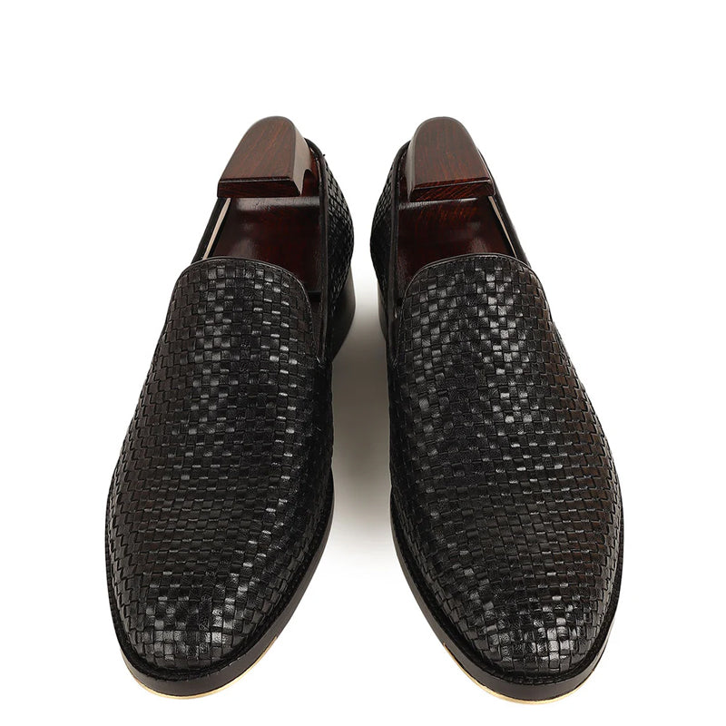 Men Classic Woven Pure Leather Loafer Black