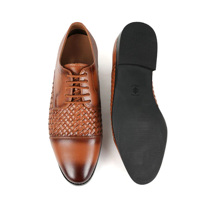 Men Braided Captoe Leather Oxford Tan Shoe