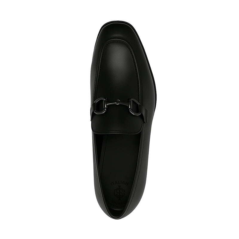 Men's Horse-bit Black Leather Buckle Loafer