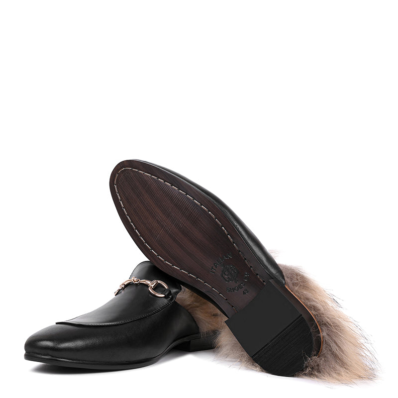 Premium Leather Brown Mule With Fur
