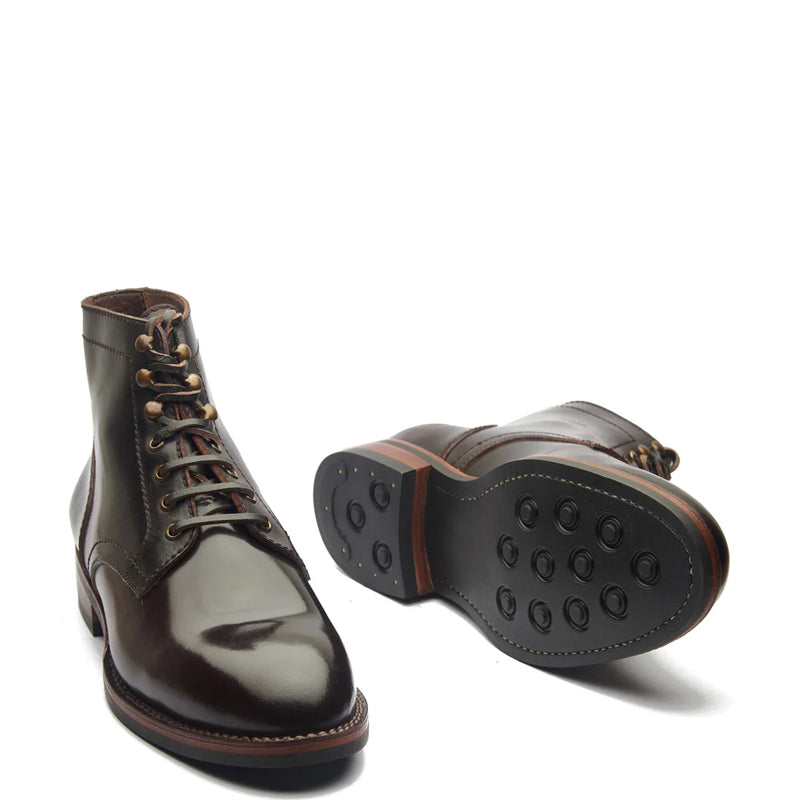 Men Polished Leather Derby Ankle Brown Boot