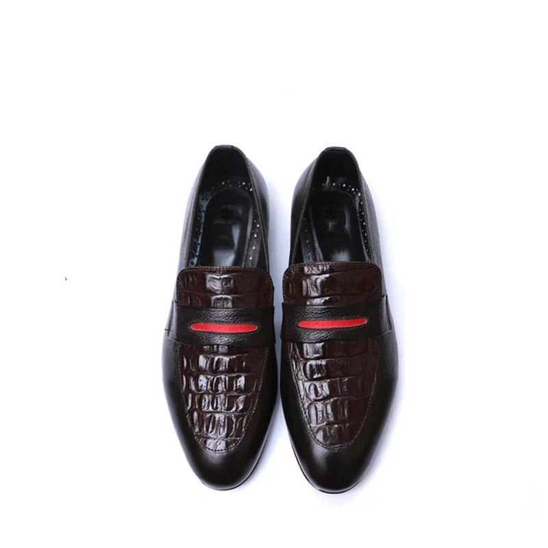 Men Croc Leather Loafer With Red Strap