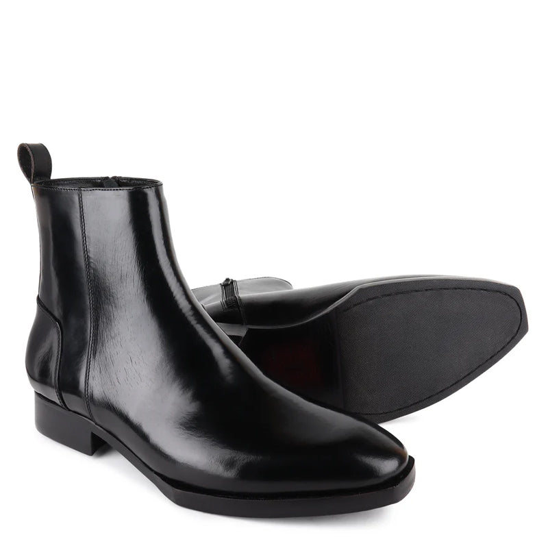 Luxury Handmade High-Top Leather Side-Zipper Boot Black