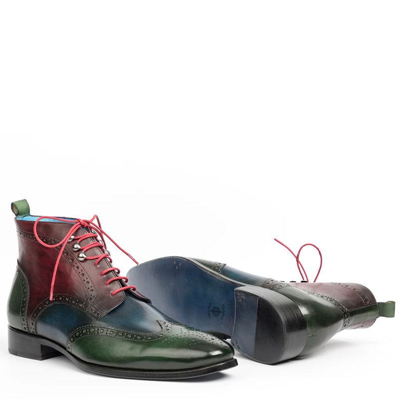 Men Dual Tone Leather Wingtip Ankle Grey Boot