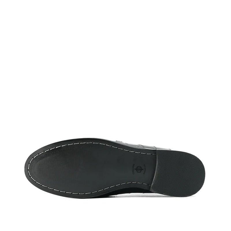 Croco Side Hook Leather Formal Black Loafer