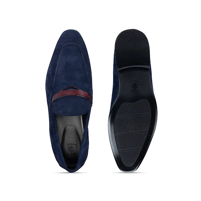 Classic Blue Suede Leather Penny Moccasins Loafer
