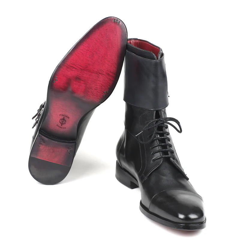 Men Cap-Toe Leather High Ankle Boot Black