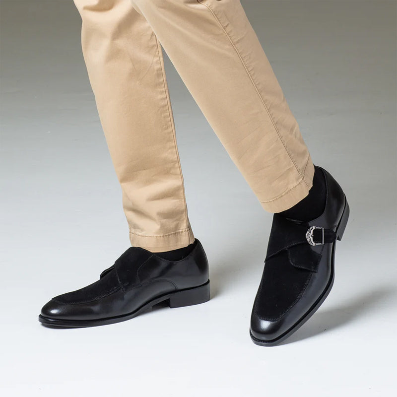 Classic Upper Suede Leather Single MonkStraps Shoe Black