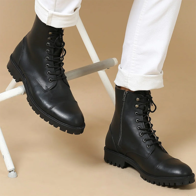 Custom Handmade Leather High Ankle Black Boot For Men