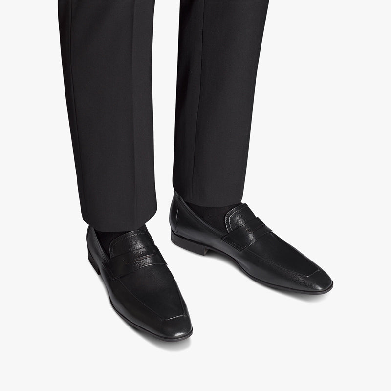 Plain Solid Leather Black Loafer For Men