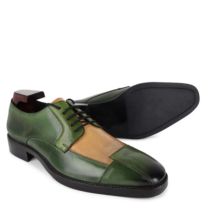 Luxury Stylish Patina Triple Tone Leather Derby Shoe Green