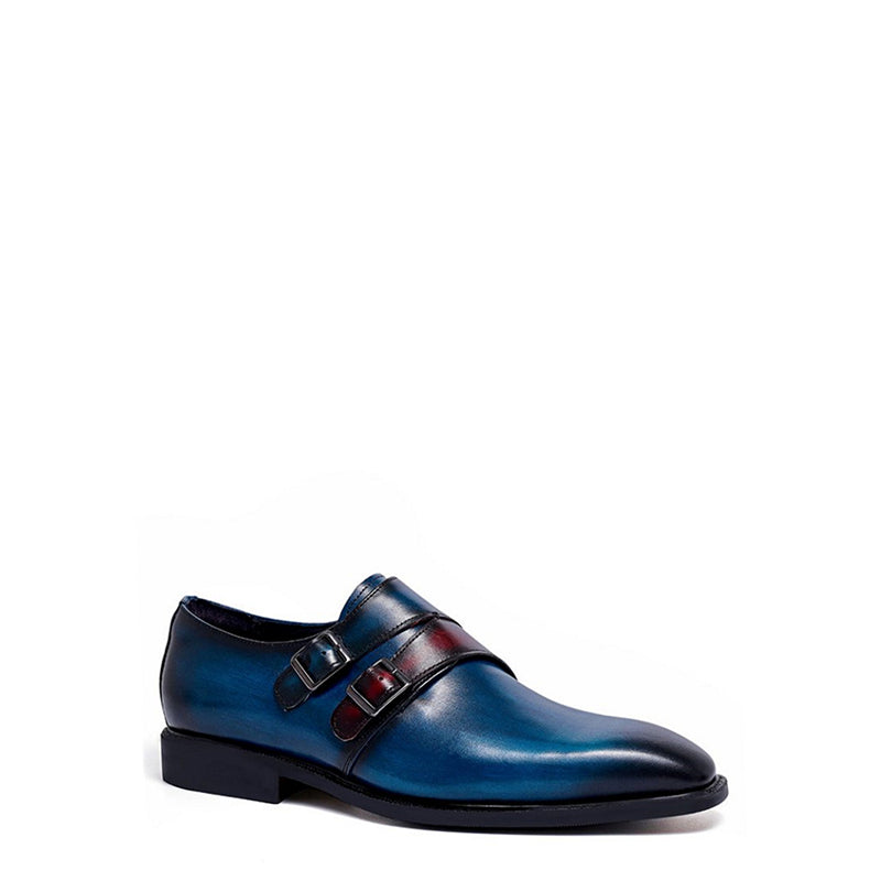 Men Double Buckle Monk Shoe Blue