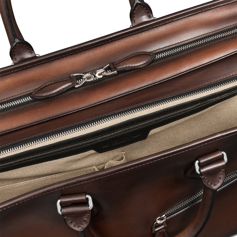 Grained Leather Brown Satchel