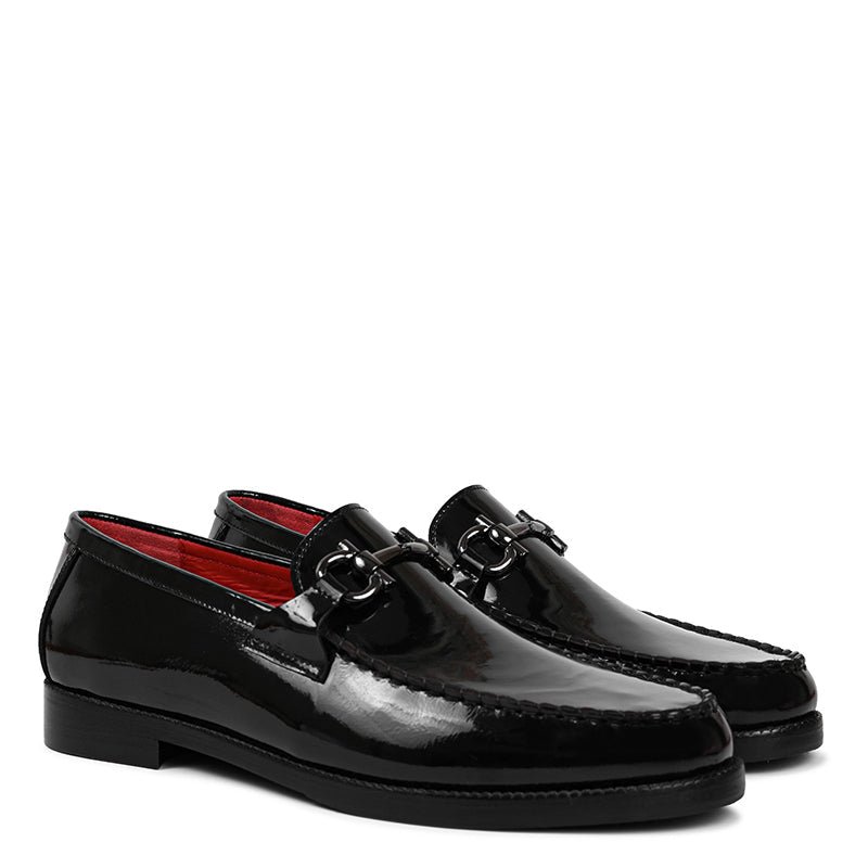 Patent Shiny Leather Loafers With Horsebit Buckle