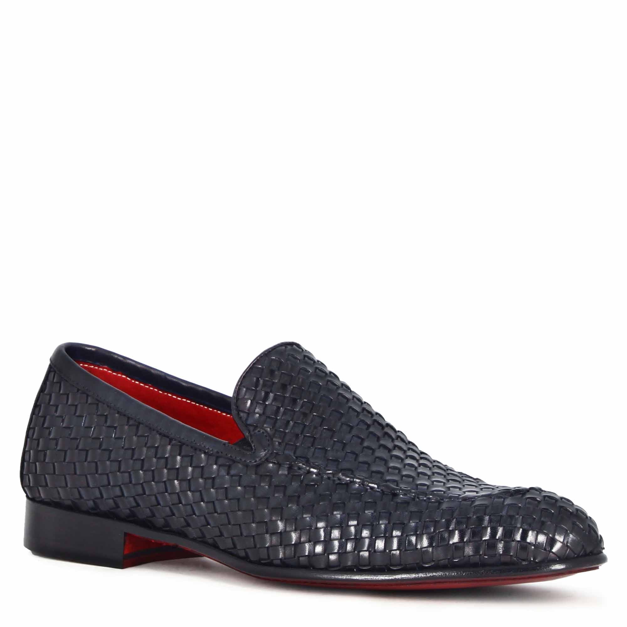 Black Woven Leather Loafer