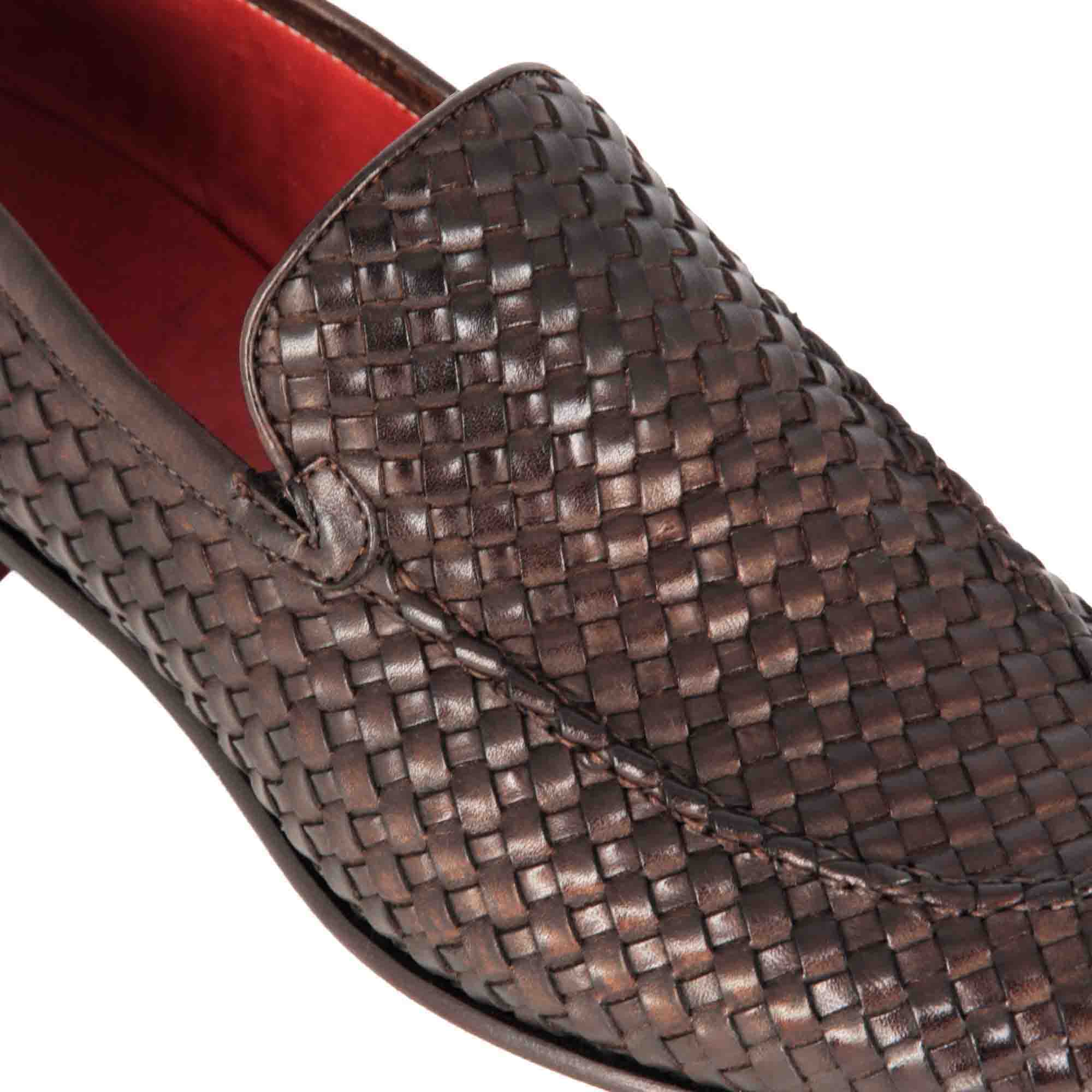 Dark Brown Woven Leather Moccasin