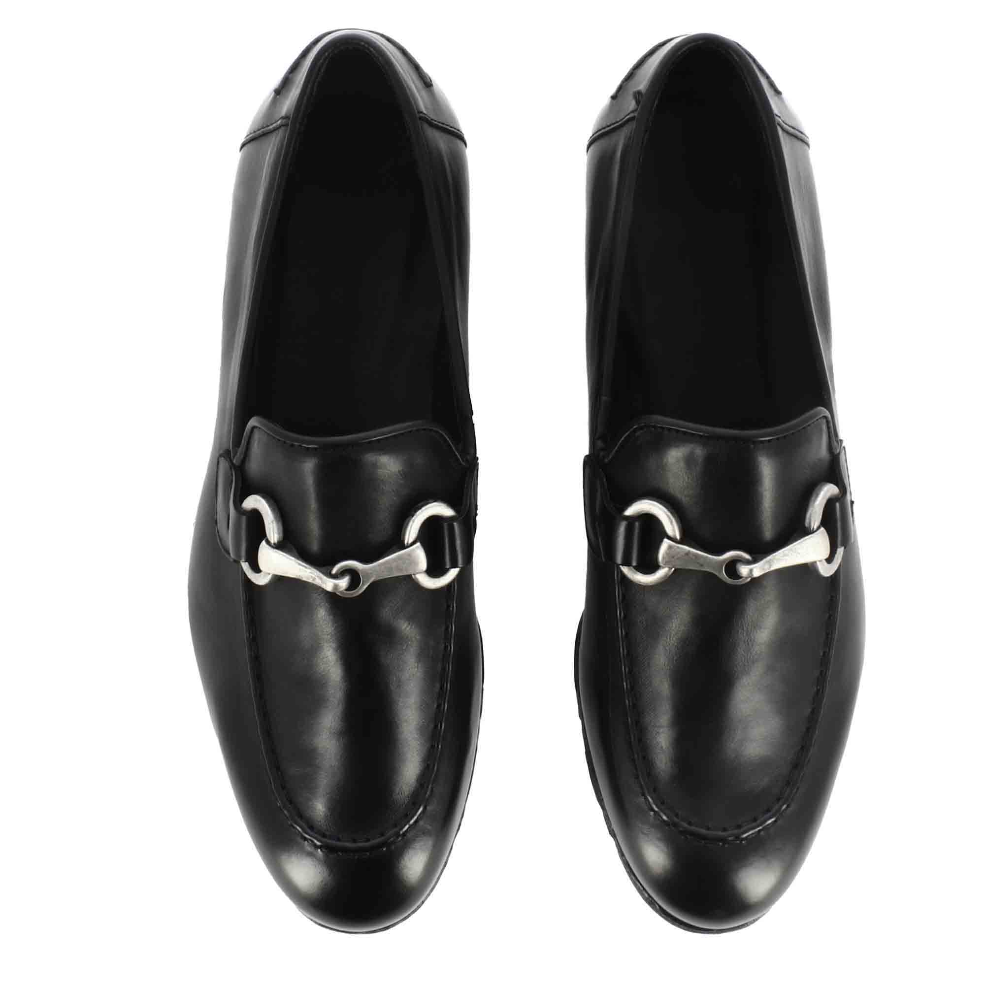 Men's black leather moccasin