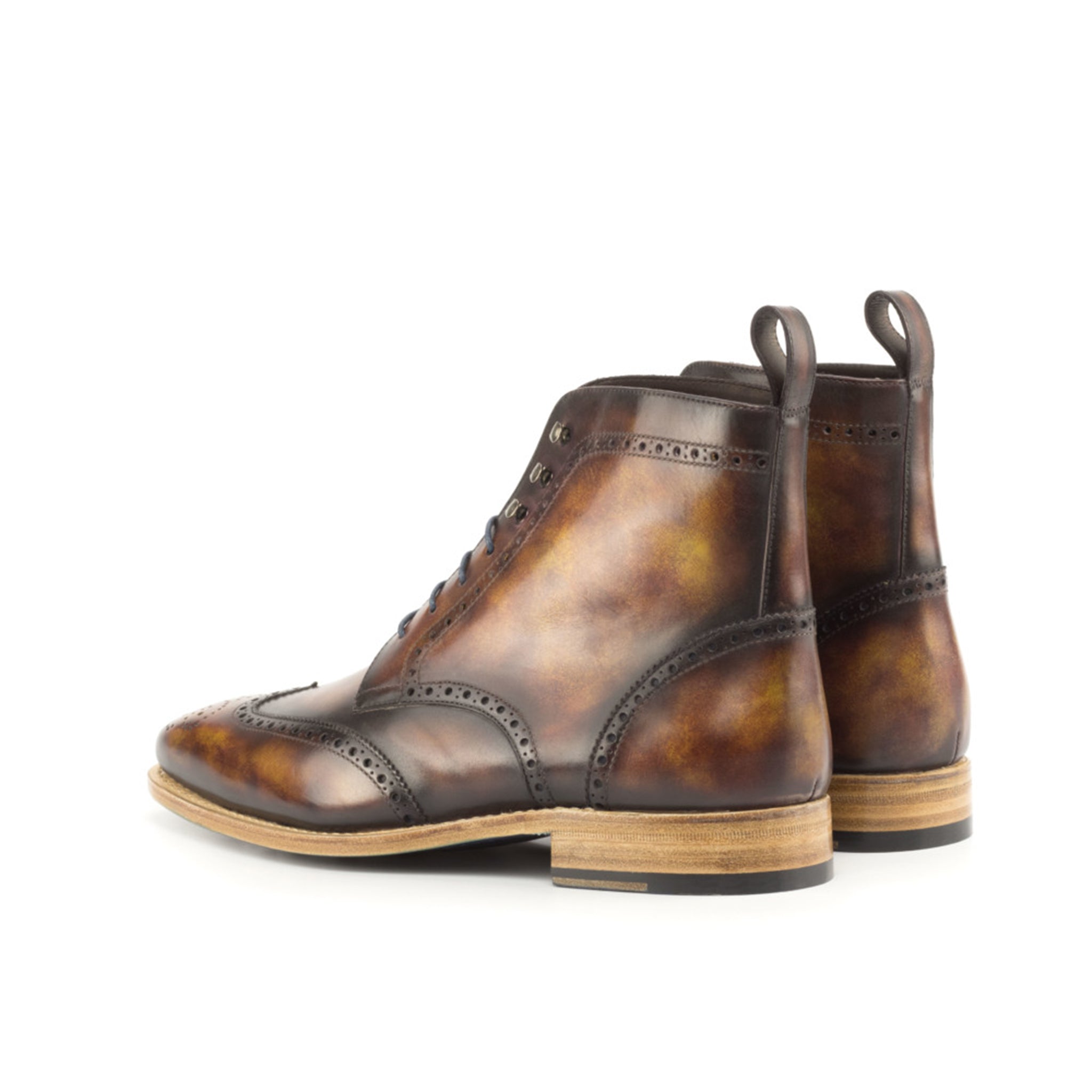 Brown Patina Leather Brogue Boots