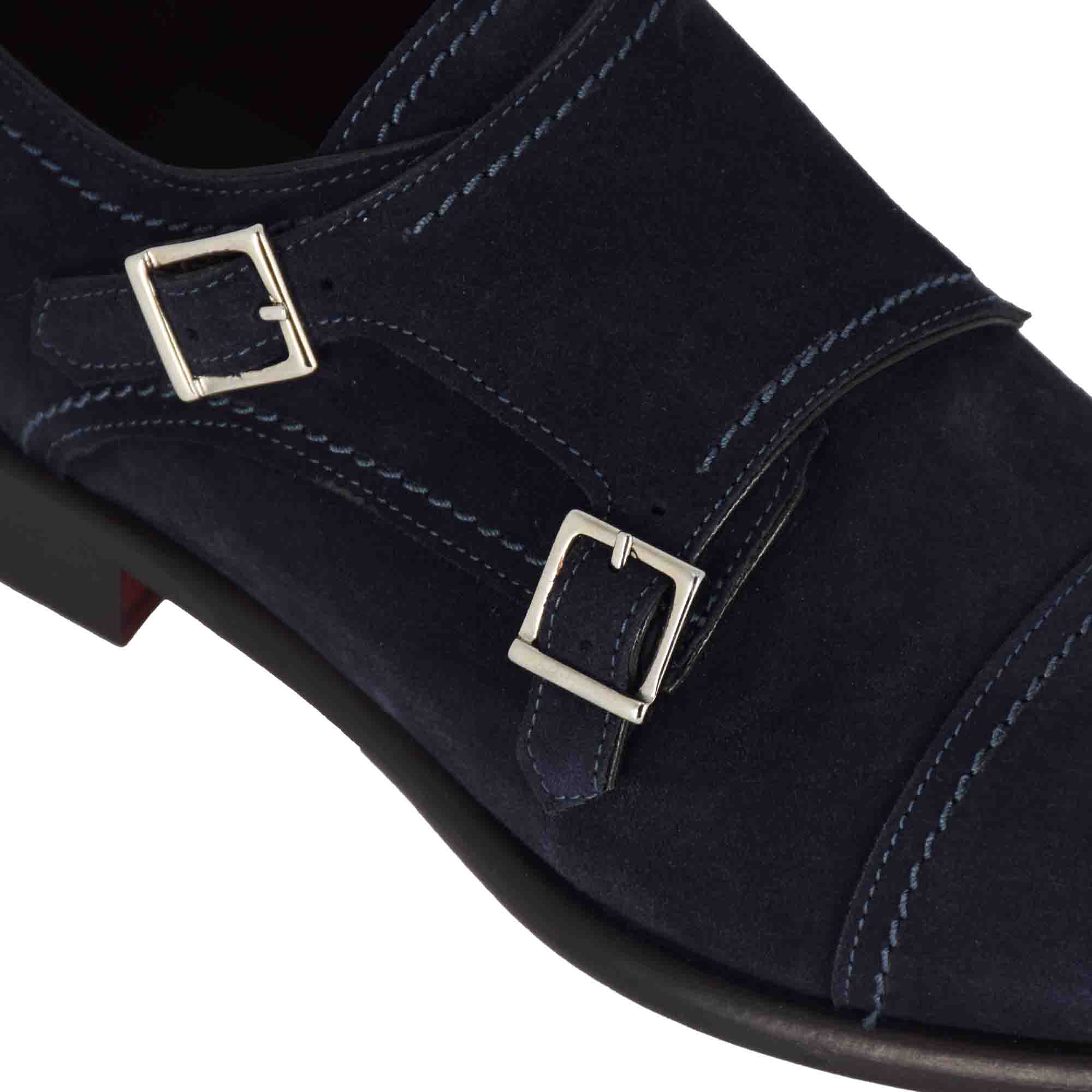 Blue Suede Double Monk Strap Shoes