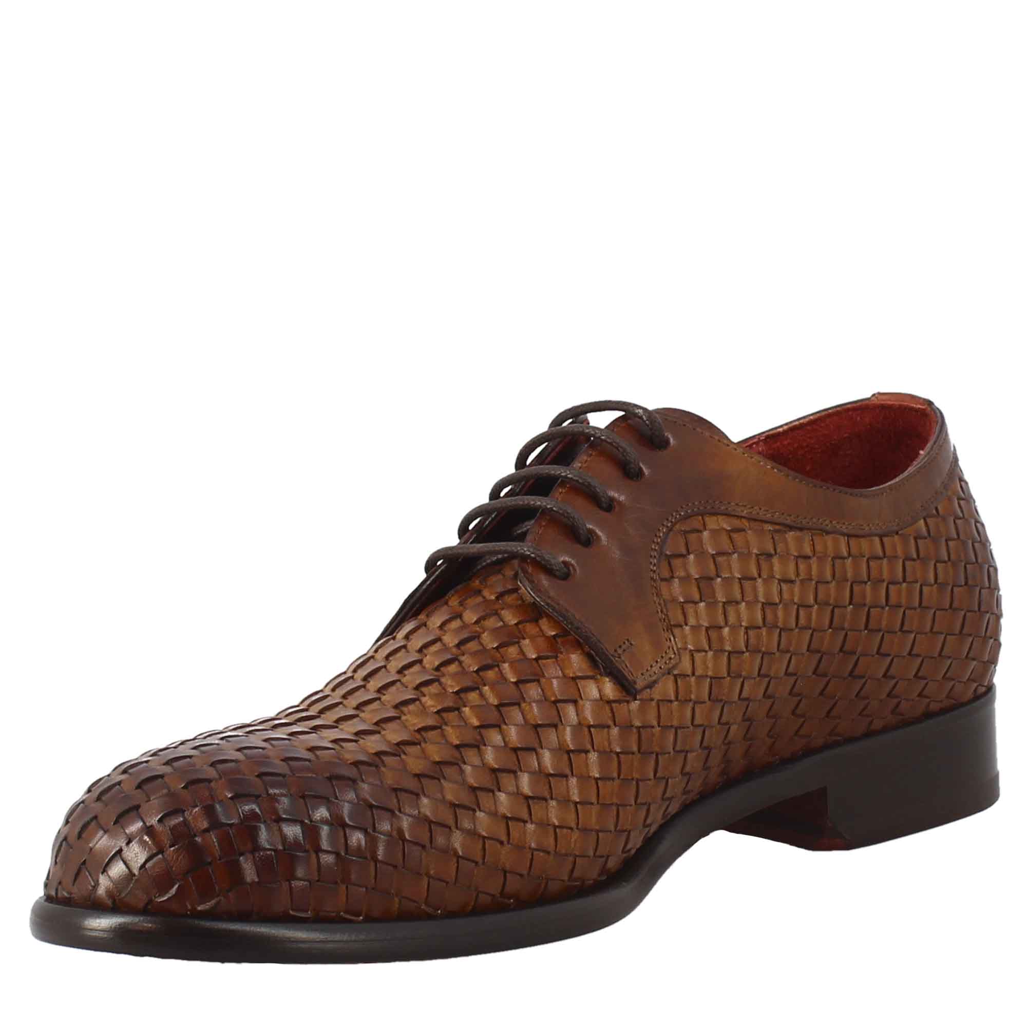 Brown Derby in Woven full grain leather