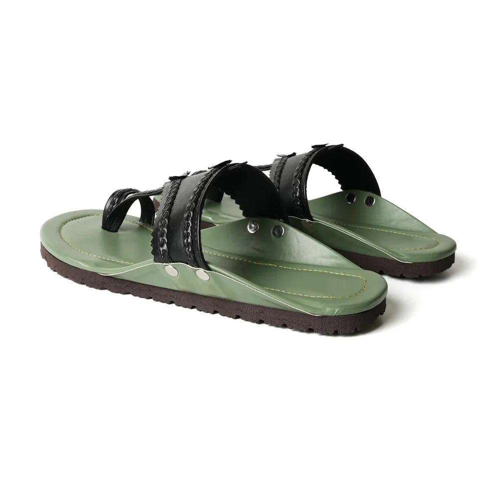 Kolhapuri Sandals - Olive Green Leather