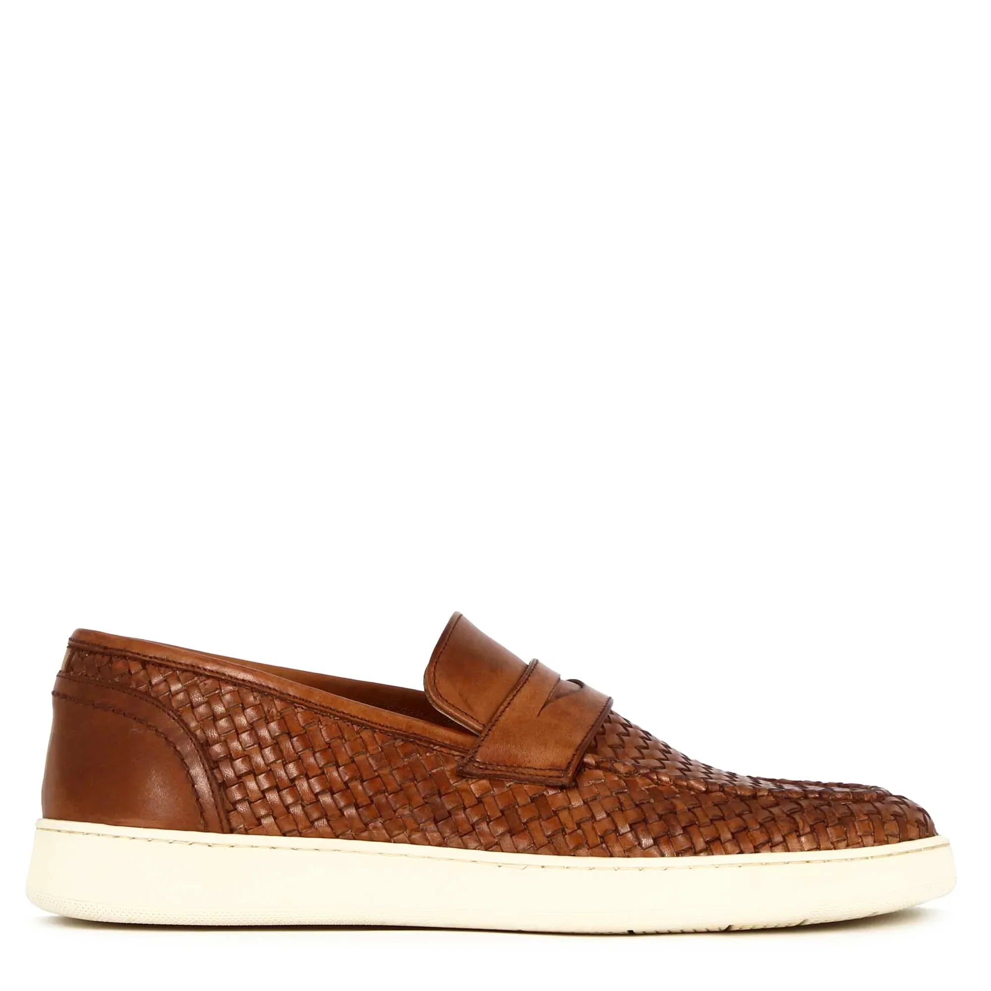 Men's Sneaker Made Of Woven Leather Brown Color