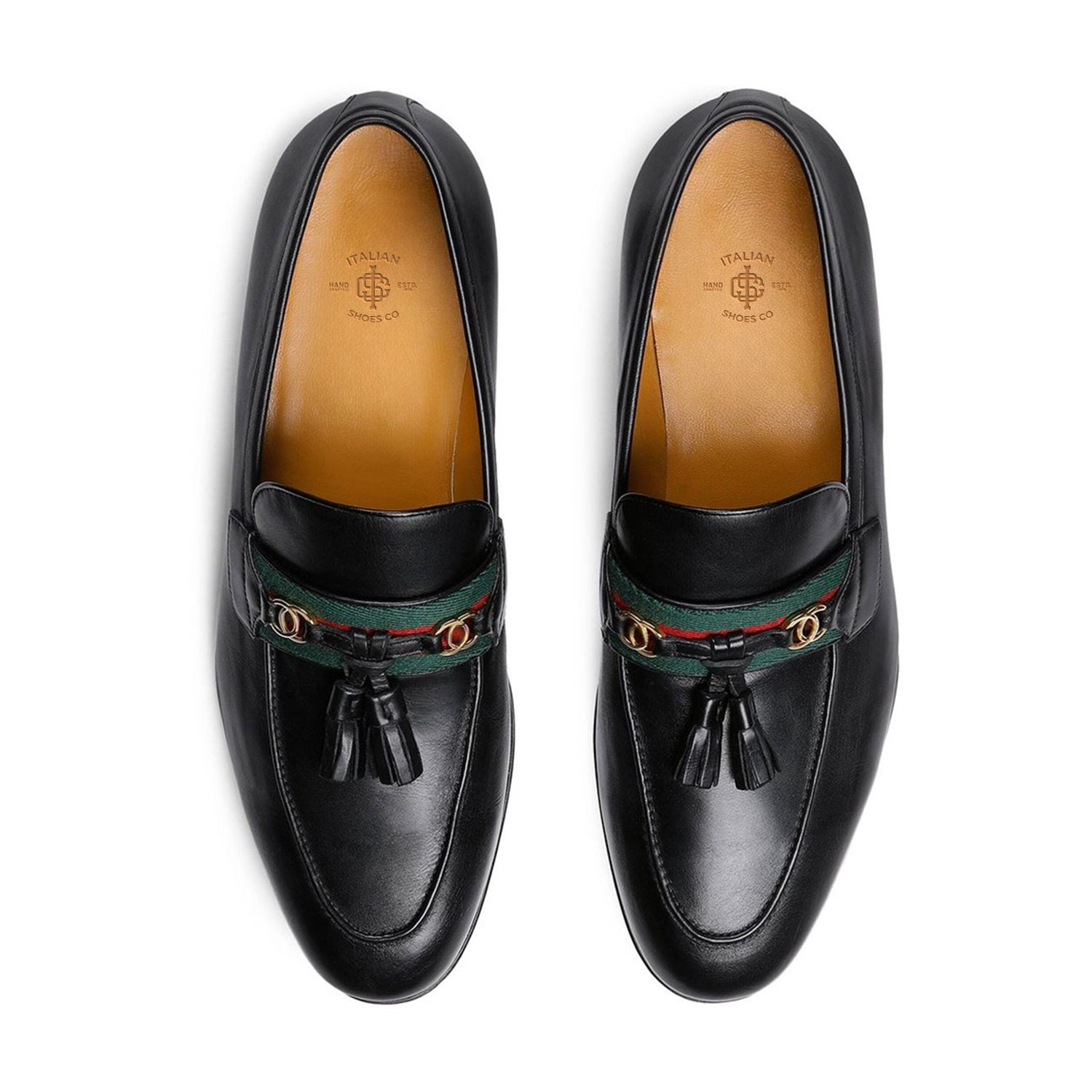 Black Leather Web Detailed Loafers