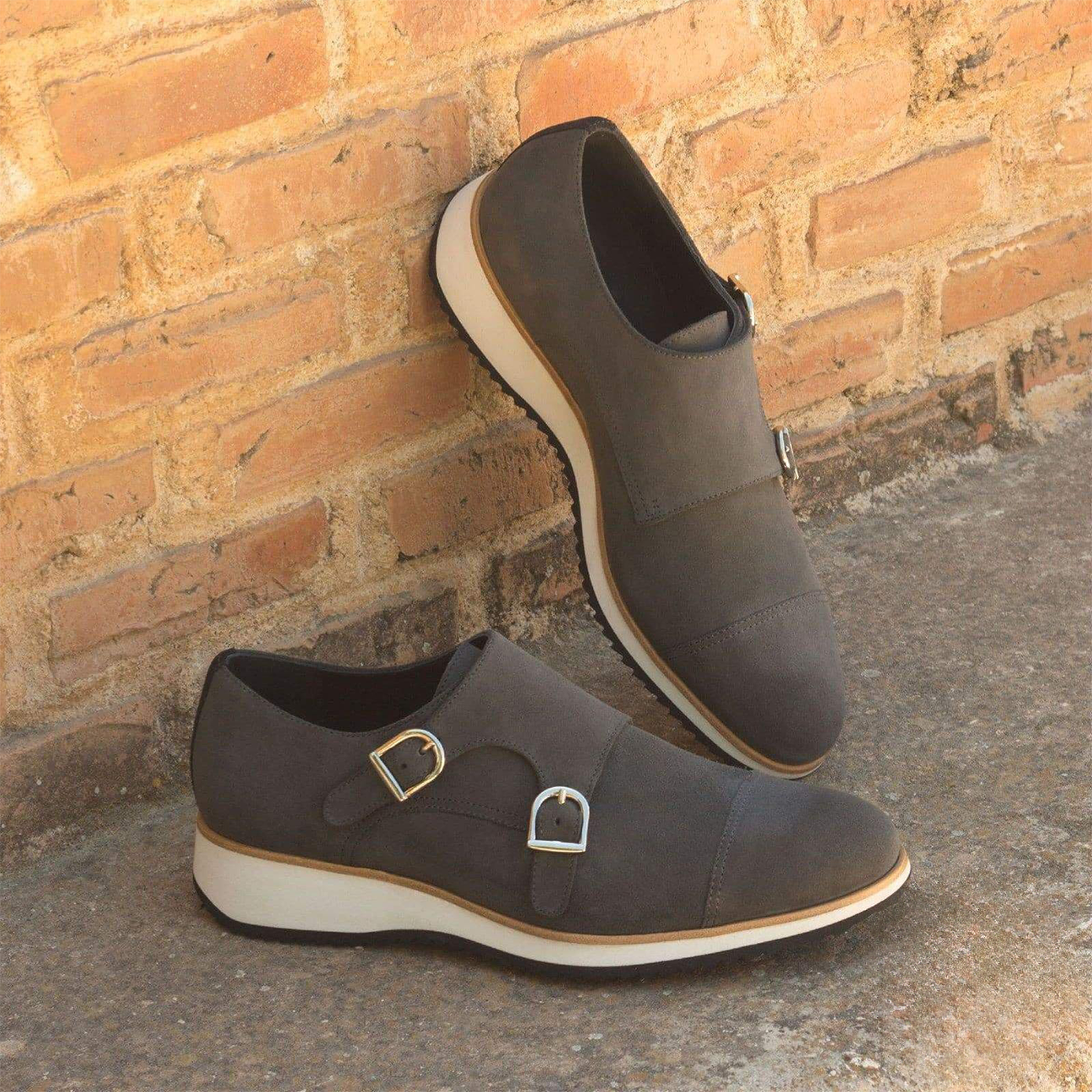 Stately Straps Double Monk Shoe Grey