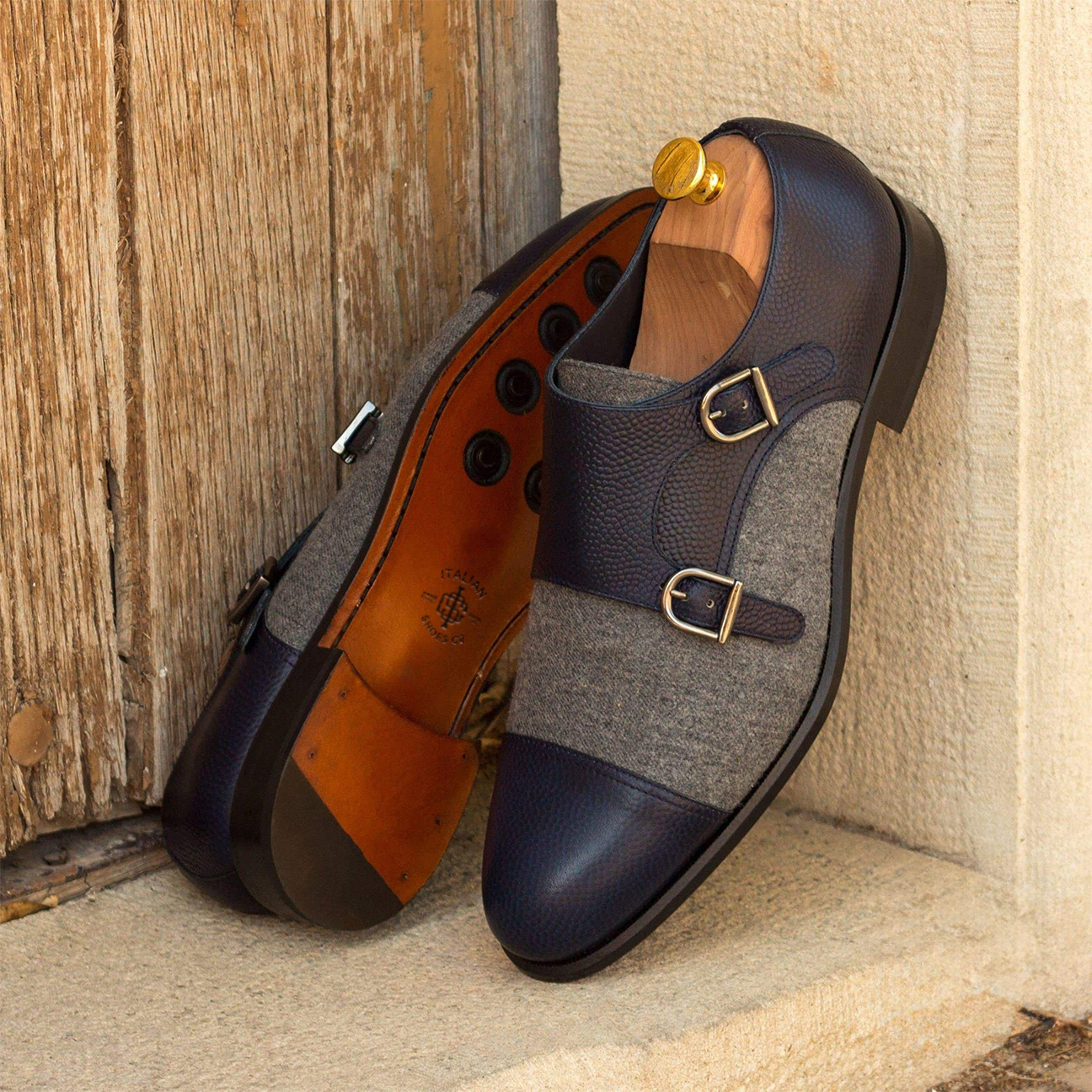 Sleek Soles Double Monk Shoe Navy