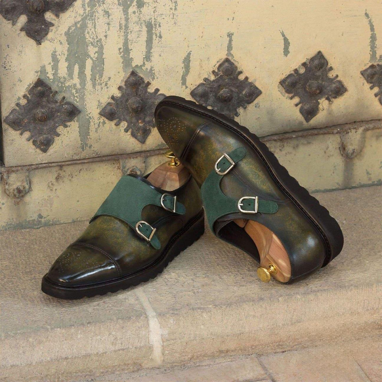 Grandeur Gravitas Double Monk Shoe Green