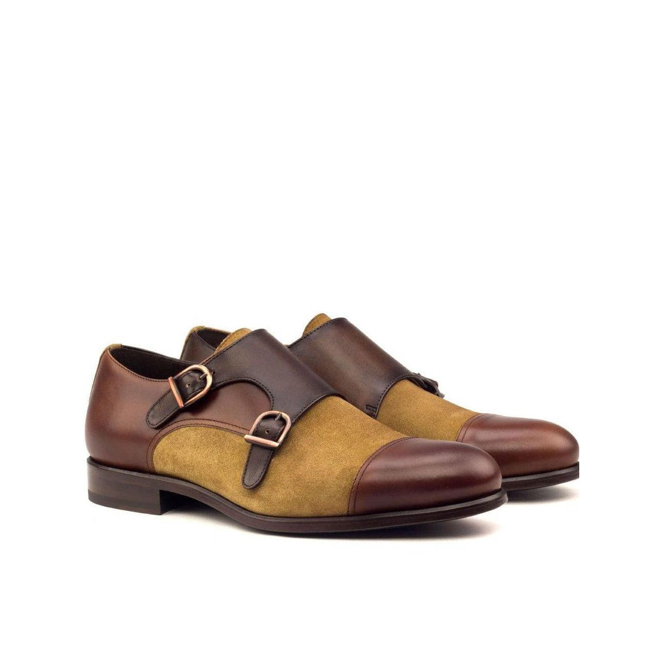 Polished Pair Double Monk Shoe Dark Brown